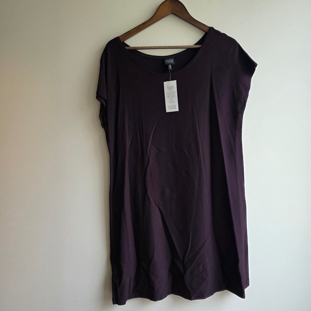 Eileen Fisher Womens XL Purple Washable Stretch Crepe Shift Dress Cap Sleeve NWT